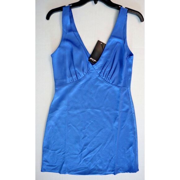 Nasty Gal WJRNG0678 Women's Sz 6 Cobalt Blue Satin V-Neck Ruched Bust Mini Dress - Picture 8 of 11